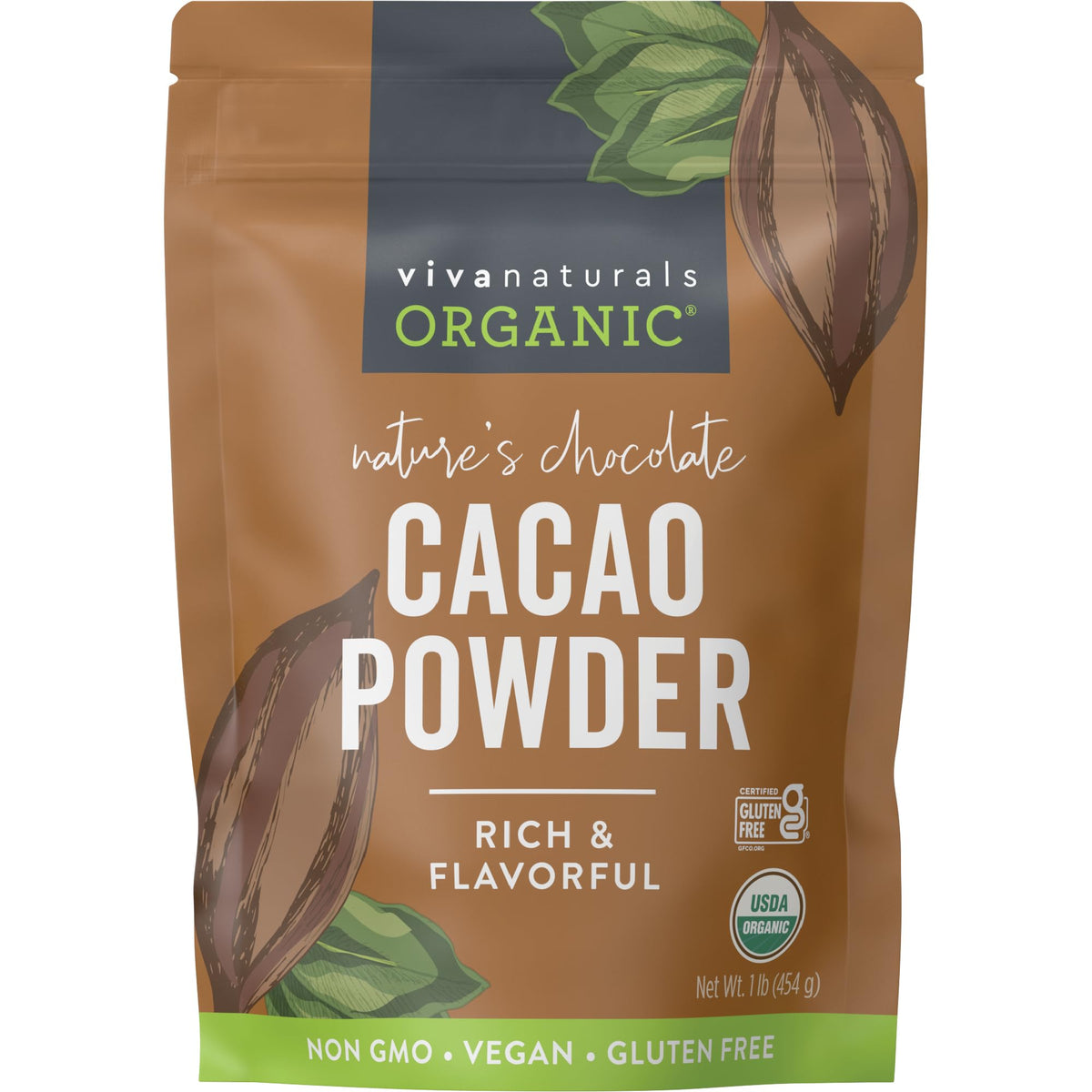 Organic Cacao Powder, Unsweetened, 1 lb (454 g) – Rich Dark Chocolate Flavor, Perfect for Baking, Smoothies & Hot Chocolate – Vegan, Keto, Paleo, Non-GMO & Gluten-Free Cocoa Powder