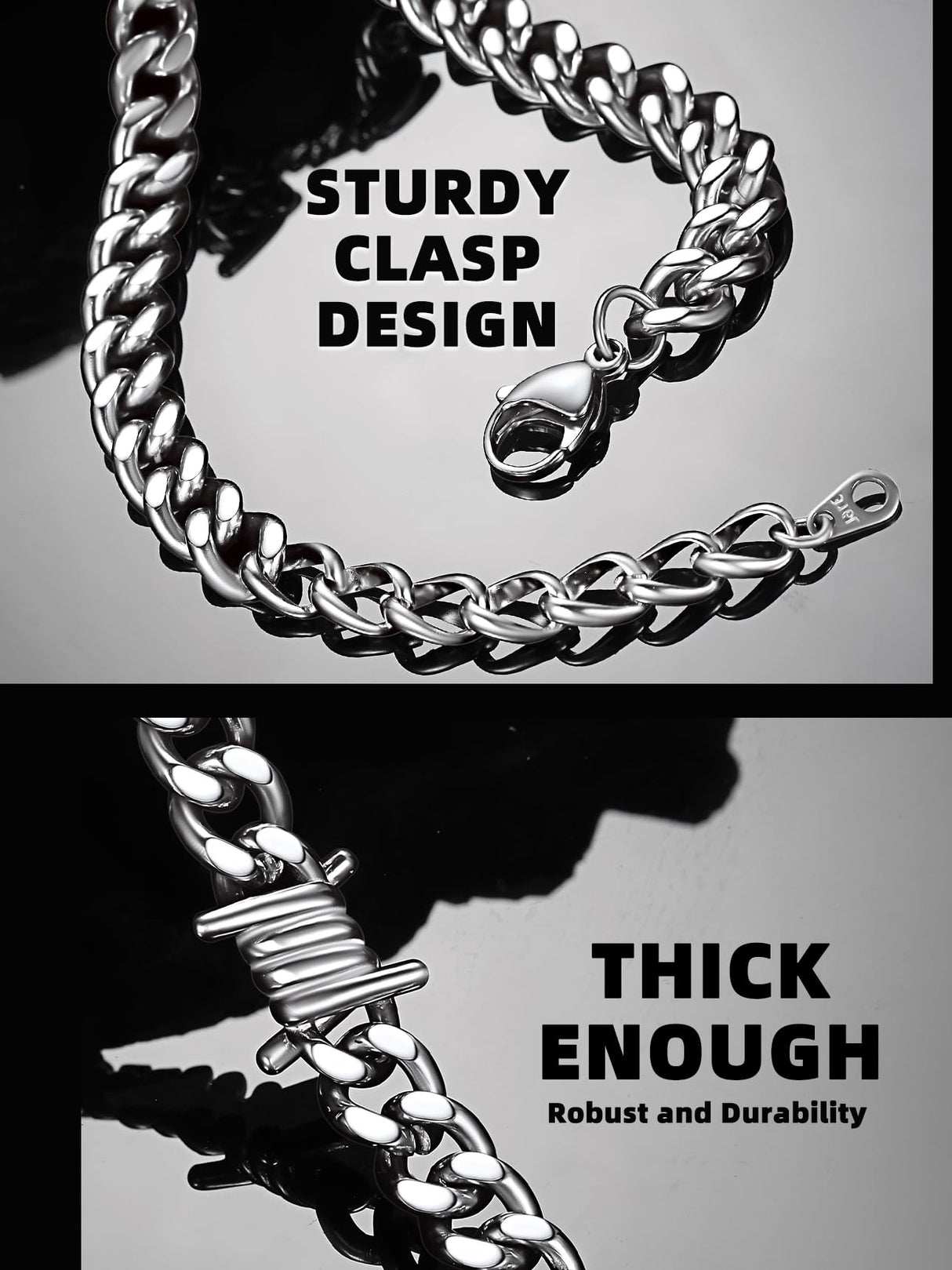 Bestyle Stainless Steel Barbed Wire Bracelets 9mm Thick Heavy Men Hand Chain Unisex Silver Cuban Chain Bracelet Punk Gothic Bracelets for Men Women