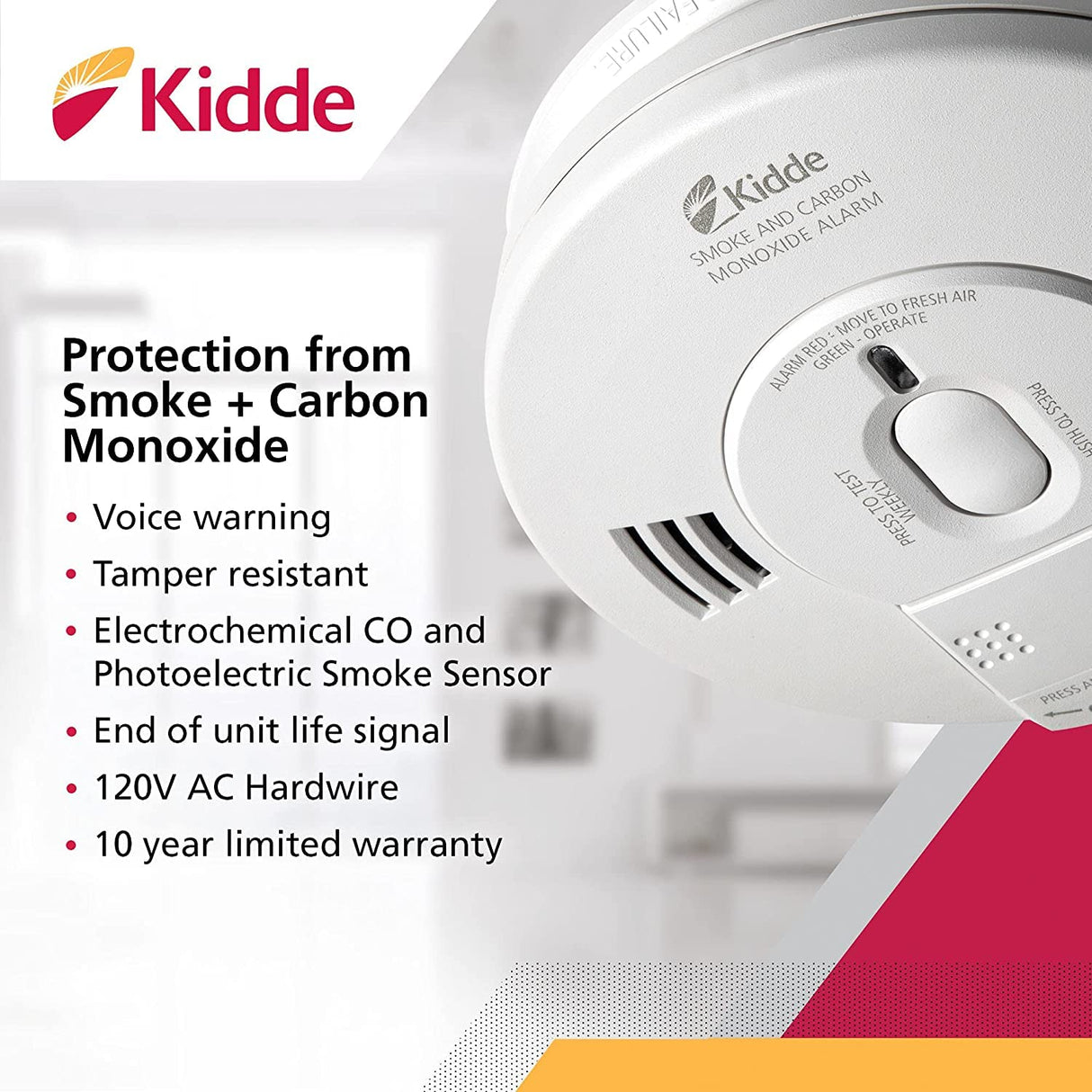 Kidde Smoke & Carbon Monoxide Detector, Hardwired Interconnect, Combination Smoke & CO Alarm with Battery Backup, Voice Alerts, 2 Pack