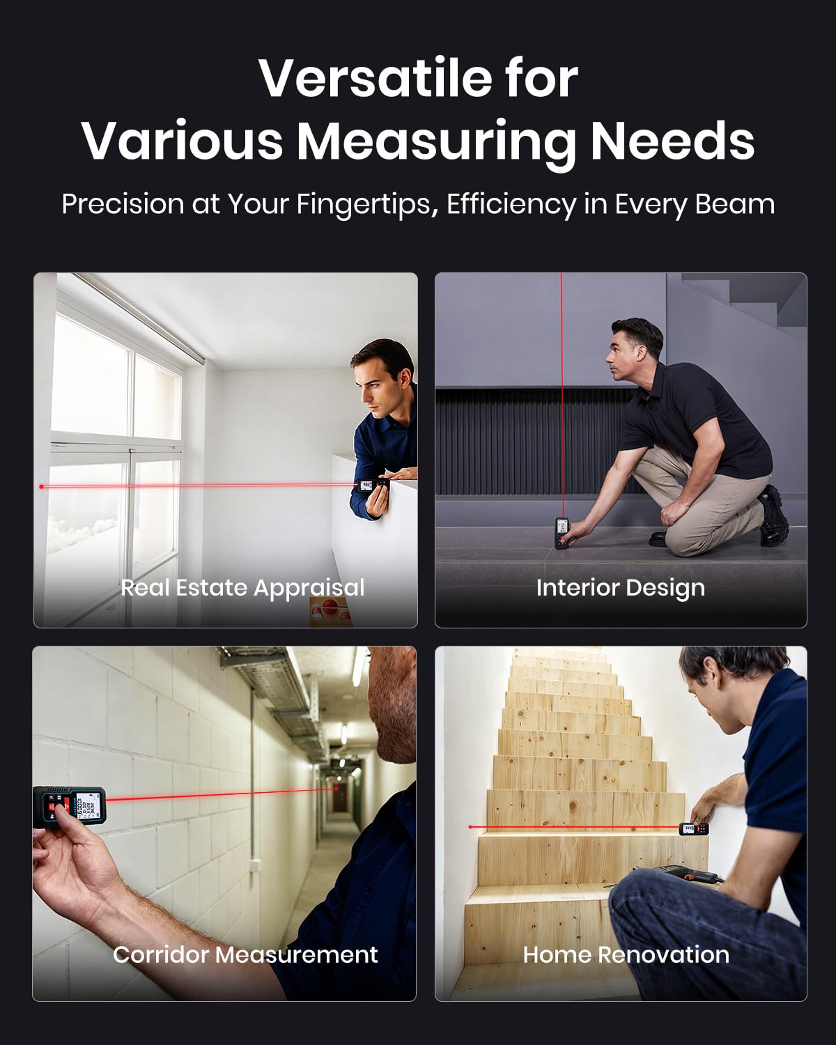 Laser Measure Device, MiLESEEY 229ft Digital Laser Tape Measure with Upgrade Electronic Angle Sensor, 2mm Accuracy, Area Measurement,Volume and Pythagoras, 2" LCD Backlit,Mute, Battery Included