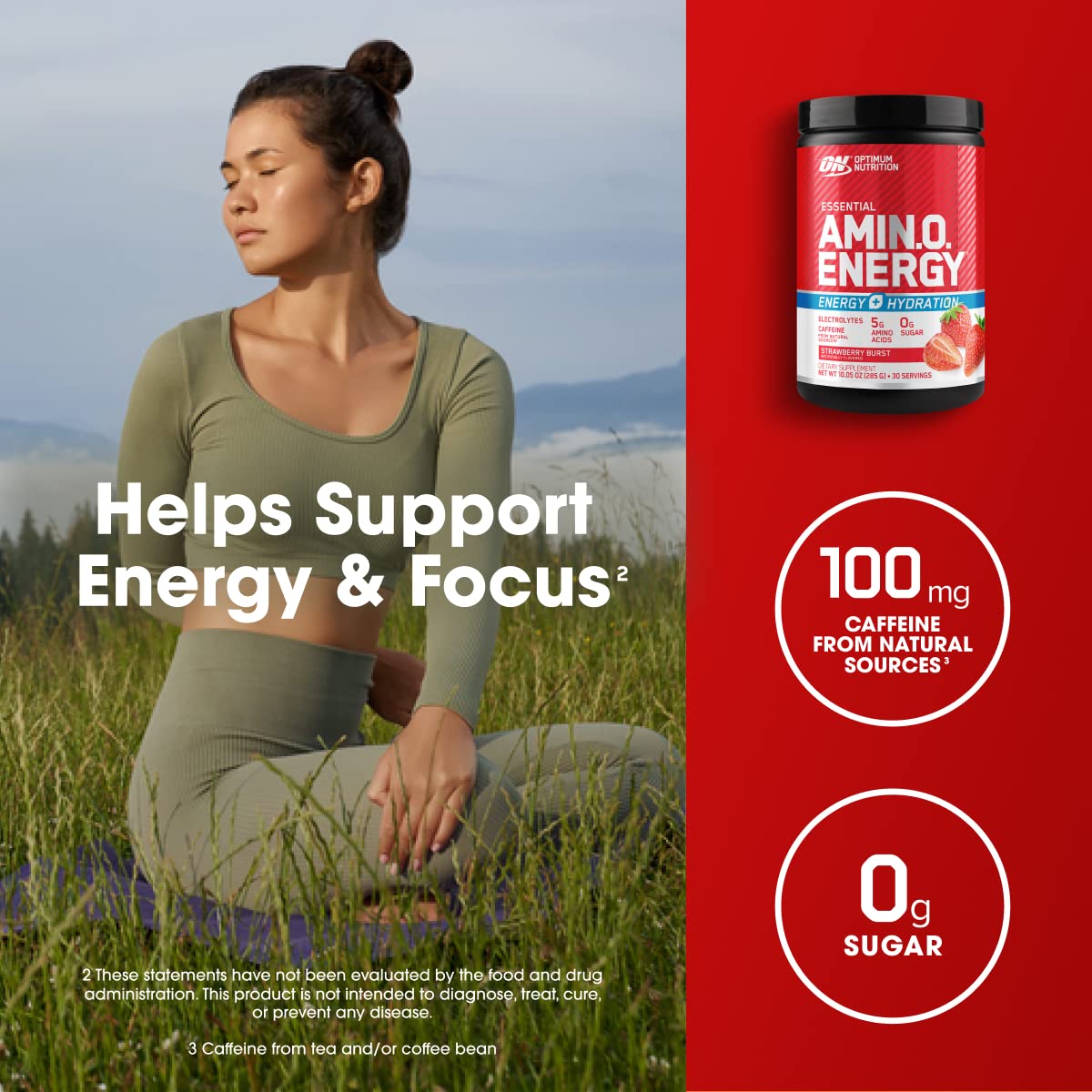 Optimum Nutrition Amino Energy Powder Plus Hydration, with BCAA, Electrolytes, and Caffeine, Strawberry Burst, 30 Servings (Packaging May Vary)