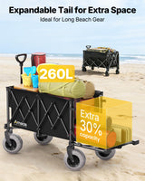 Beach Wagon with Big Wheels for Sand, 260L Capacity, Heavy Duty All-Terrain Folding Wagon with Expandable Rear, Durable Carbon Steel Frame & Big 8.3" Wheels for Beach, Outdoor & Camping Activities