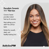 BaBylissPRO Porcelain Ceramic Flat Iron Hair Straightener, 1 1/2" Digital Hair Straightener Iron for Professional Salon Results and All Hair Types