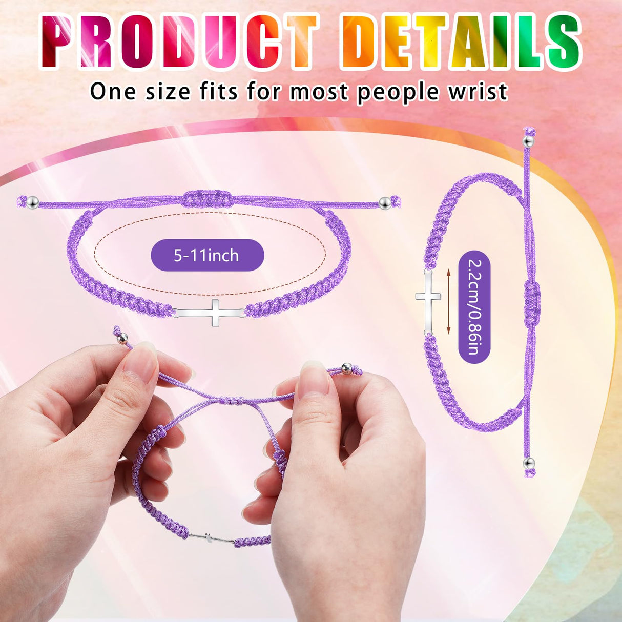Junkin 50 Pcs Cross Bracelet Bulk Christian Gift,Bright Color