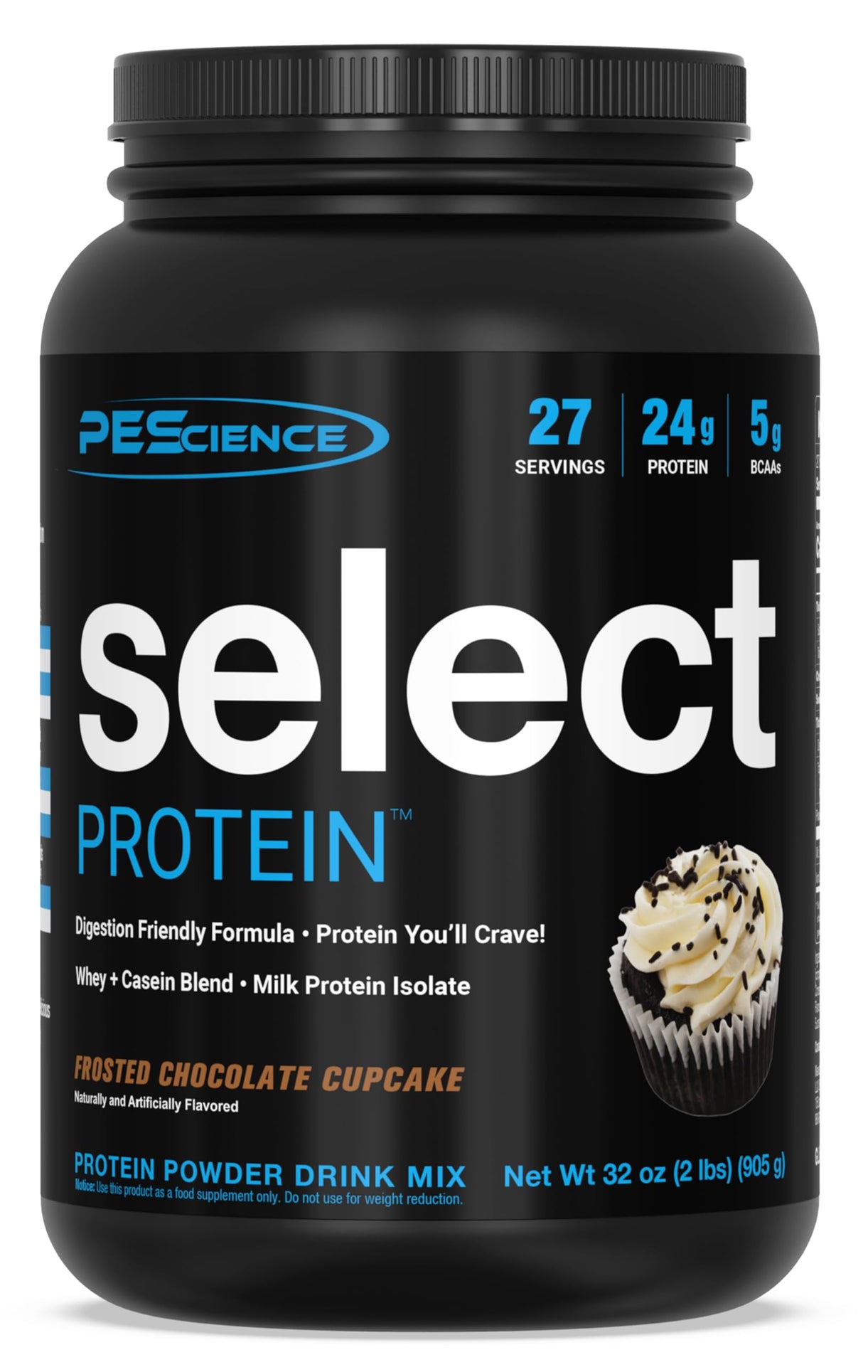 PEScience Select Protein Powder, Whey and Casein Blend, Clean Protein Powder for Women and Men, Low Calorie, Low Carb, Keto Friendly, Gluten Free, Frosted Chocolate Cupcake, 27 Servings