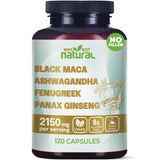 Why Not Natural 4-in-1 Organic Black Maca Root, Ashwagandha, Fenugreek, Panax Ginseng Capsules, Supplement for Men and Women