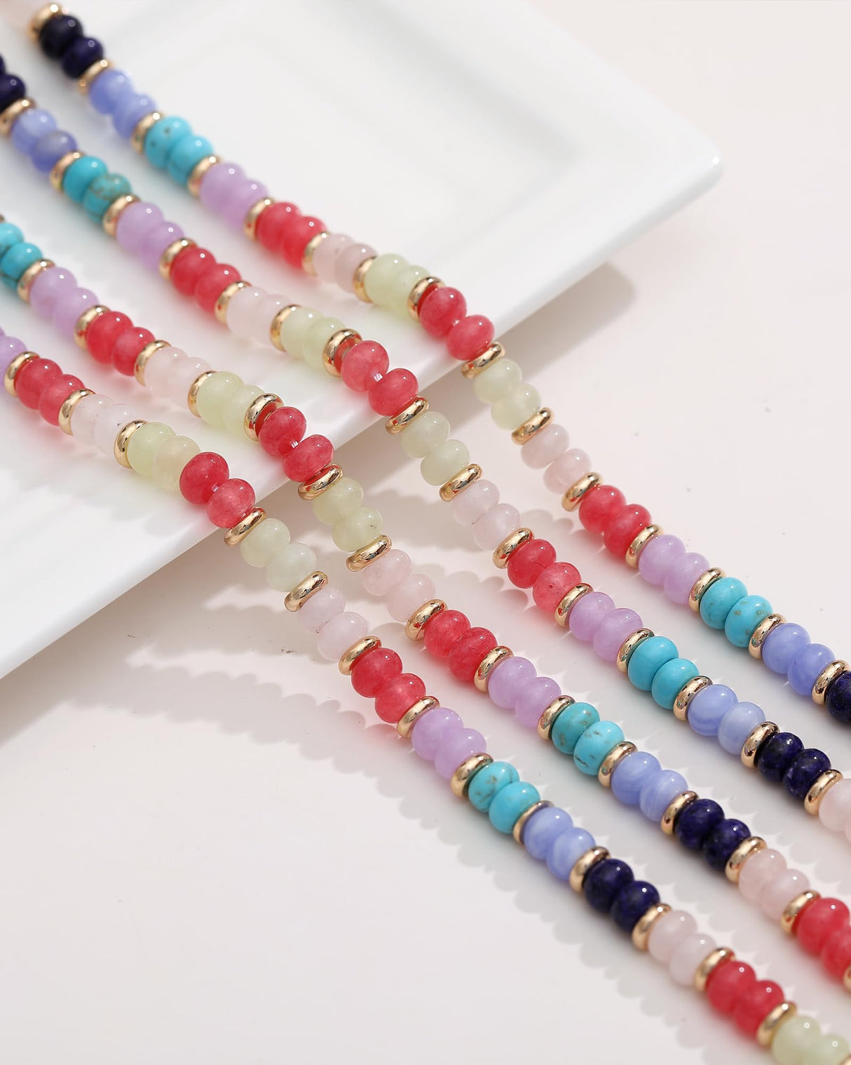 MJartoria Layered Initial Necklaces for Women Trendy, 14K Gold Plated Simple Star Choker Square Letter Pendant Necklace, Colorful Beaded Necklace, Gold Necklaces Jewelry Gifts (K, Gold Plated)