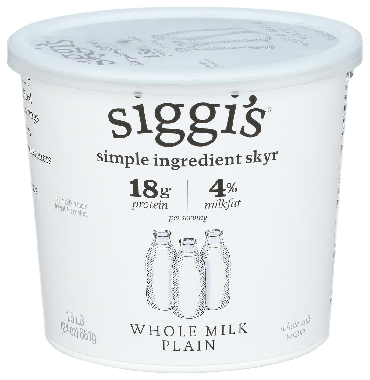 Siggi’s Icelandic Strained Whole Milk Yogurt, Plain, 24 OZ. – Thick, Protein-Rich Yogurt Snack