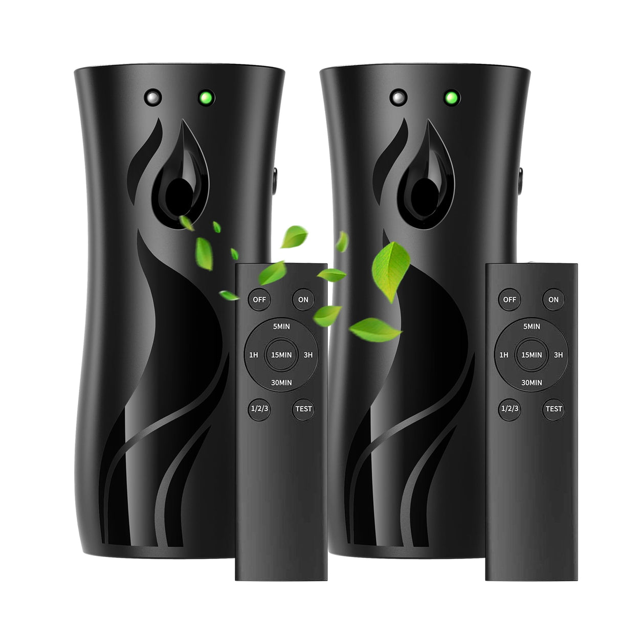 2-Pack Automatic Air Freshener Spray Dispenser with Remote Control,Wall Mounted/Free Standing for Commercial Use,Multiple Time Scent/Mist Release Settings for Room/Restroom (Black, Standard)