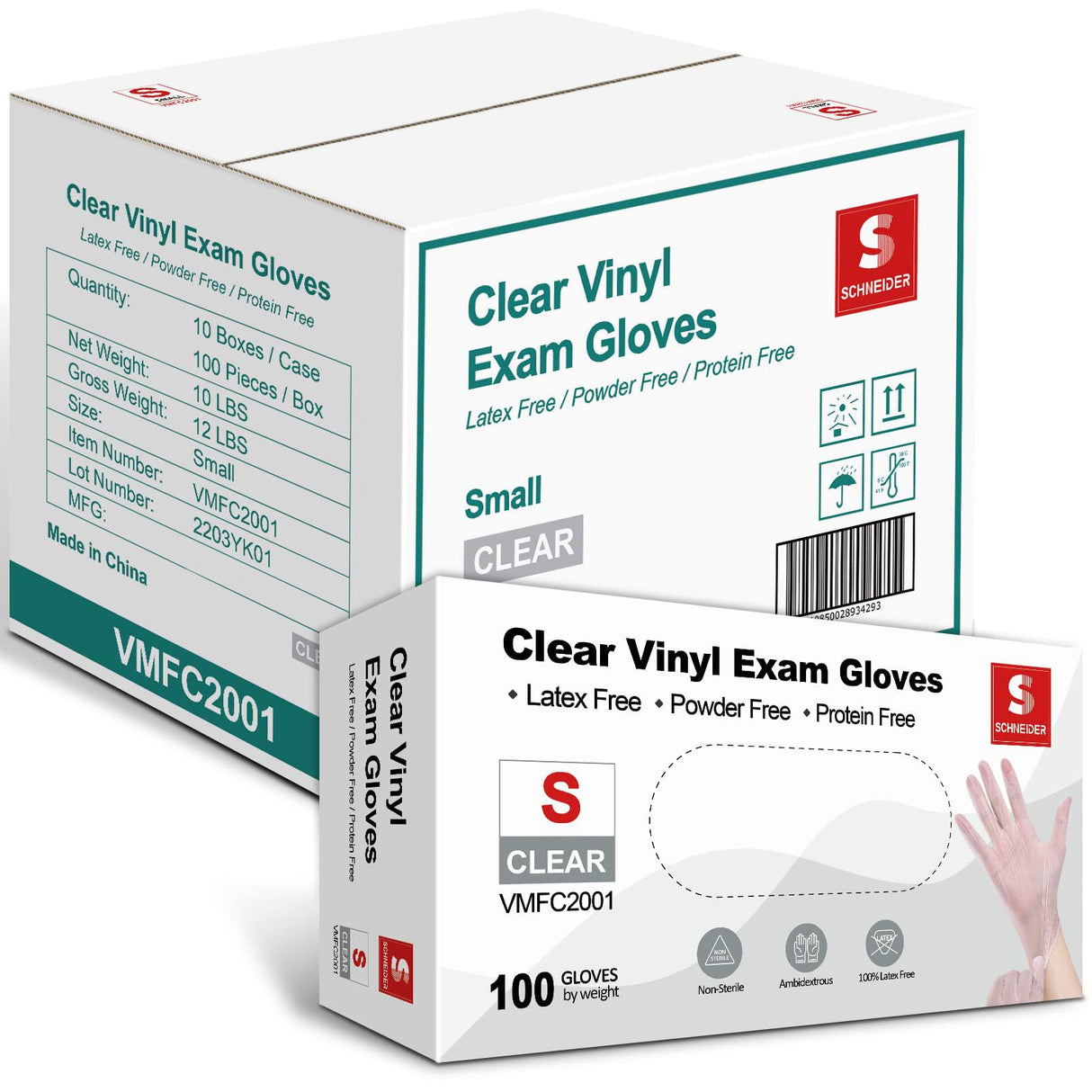 Schneider Clear Vinyl Exam Gloves, 4-mil, Small 1000-ct Case, Latex-Free, Disposable Gloves, Medical Gloves, Cleaning Gloves, Food Prep Gloves, Food Safe Rubber Gloves, Powder-Free, Non-Sterile