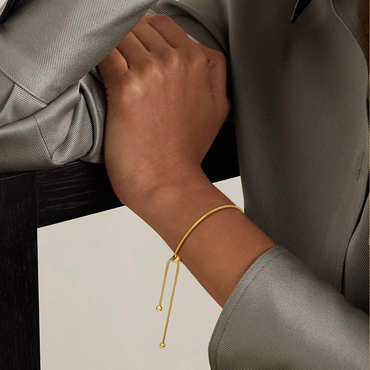 Yowivon Gold Plated Bracelet Dainty Cute Adjustable Slider Chain Bracelet
