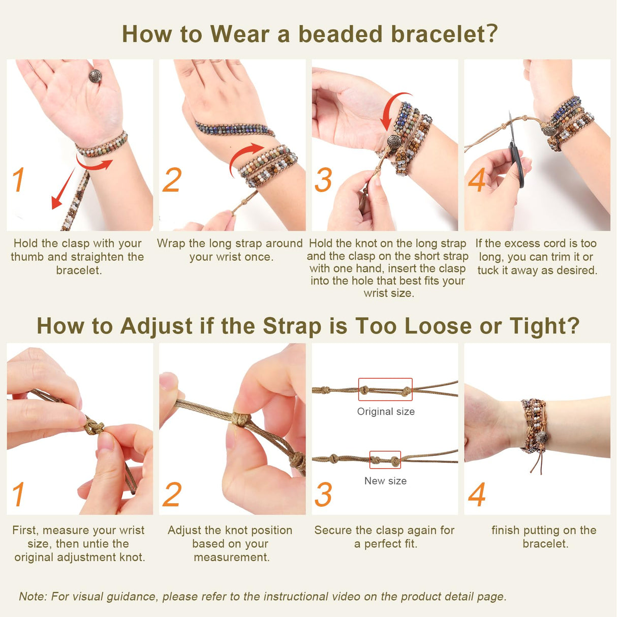 JR.DM Boho Beaded Bracelets for Women - Handmade Adjustable Crystal Natural Stone Bead Wrap Bracelets, Bohemian Jewelry Braided for Unique Birthday Gifts
