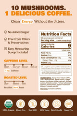 10-in-1 USDA Certified Organic Mushroom Coffee Instant, Instant Mushroom Coffee Brazilian Dark Roast for Better Energy, Focus, Gut Health, 60 Servings Regular Caffeine - ShroomDNA