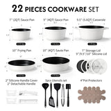 CAROTE 22pcs Pots and Pans Set Non Stick, Detachable Handle Cookware Set White, RV Cooking Set, Dishwasher/Oven/Fridge Safe, Pot and Pan Set, Induction Cookware