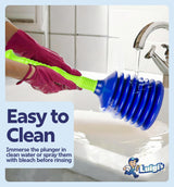 Luigi's Sink Plunger Kitchen - Sink Plunger Bathroom - Drain Bathtub or Shower - Small and Powerful Clog Remover - Commercial Style "Plumbers Plungers" with Large Bellows - Blue - Small