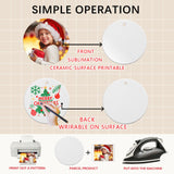 50 PCS Ceramic Sublimation Ornament Blanks Bulk 3 Inch White Round Crafts DIY Personalized Printed Home Porcelain Paintable Christmas Decorations