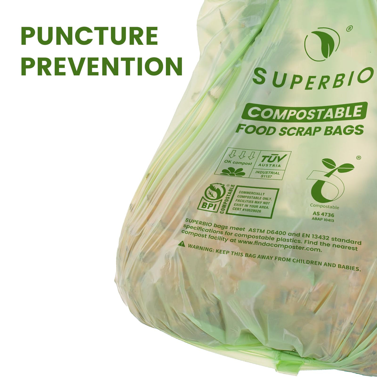SUPERBIO 2.6 Gallon Compostable Bags with Handles, 100 Count,1 Pack, Food Scrap Bags Certified by BPI and OK compost INDUSTRIAL, 9.84L