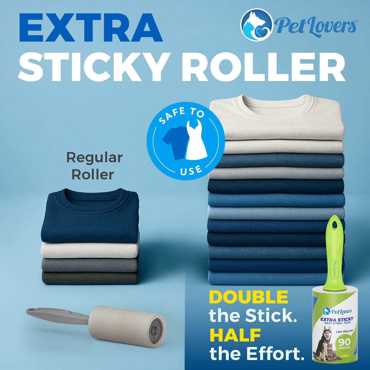 PetLovers Extra Sticky Lint Roller Mega Value Set 450 Sheets for Pet Hair Removal and Clothes, Dog and Cat Lint Remover 5 Pack Green