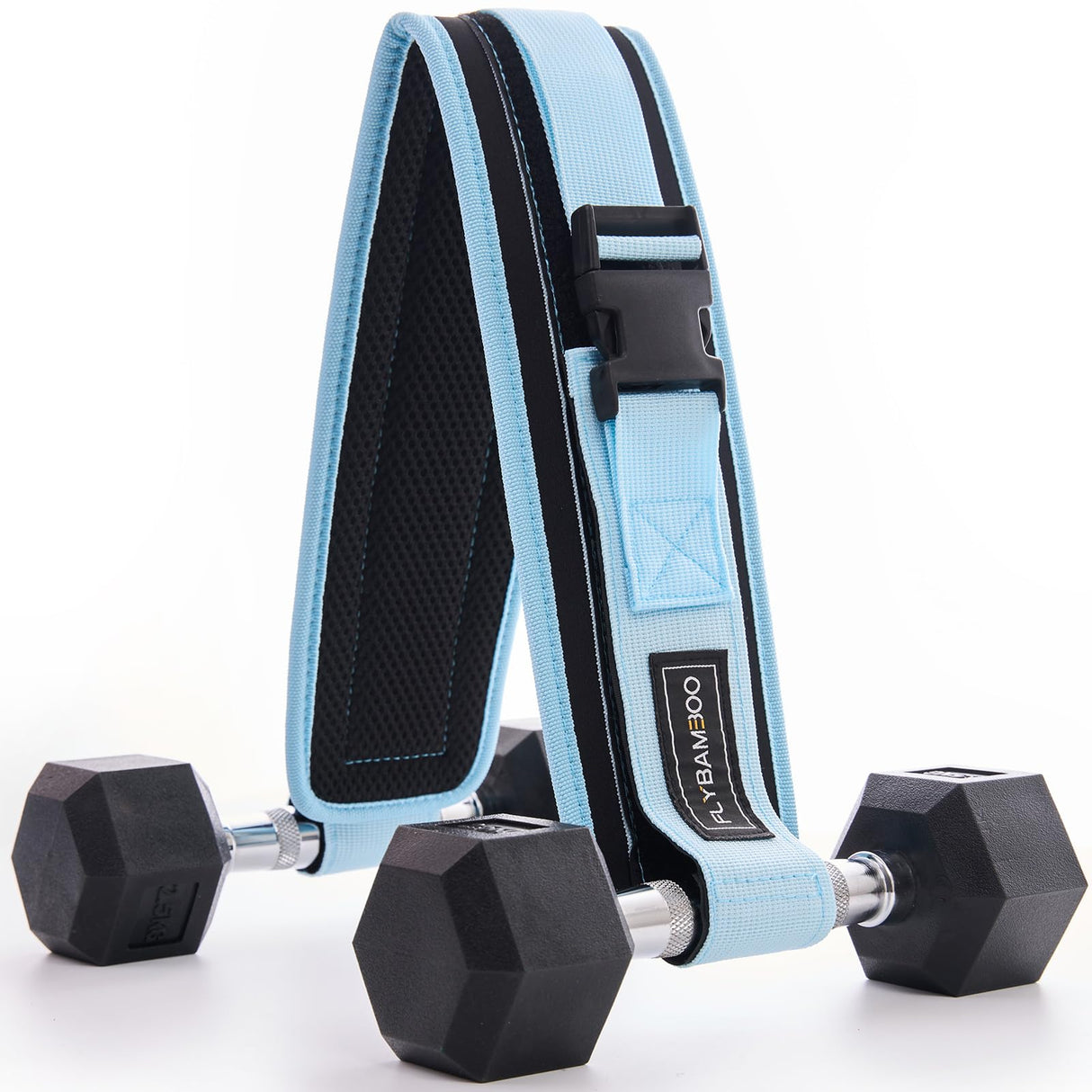 FLYBAMBOO Hip Thrust Belt for Dumbbells, Booty Belt with Slip-Resistant Padding, Ice Blue, XL (23.5-60 inches)