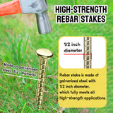 JPOIP 16 Inch Rebar Stakes - 1/2 Inch Diameter Galvanized Steel Ground Anchors - Heavy Duty Plant Support Garden Stake for Speed Bump, Wheel Stop, Tent (6 Pack)