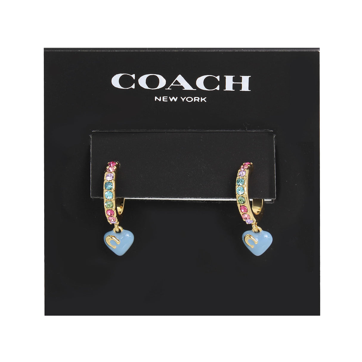 COACH Pave Enamel Heart Huggie Earrings Multi One Size