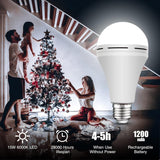 Neporal 4 Pack Emergency-Rechargeable-Light-Bulb, Stay Lights Up When Power Failure, 1500mAh 15W 80W Equivalent LED Light Bulbs for Home, Camping, Tent (E27, with Hook) (Daylight)