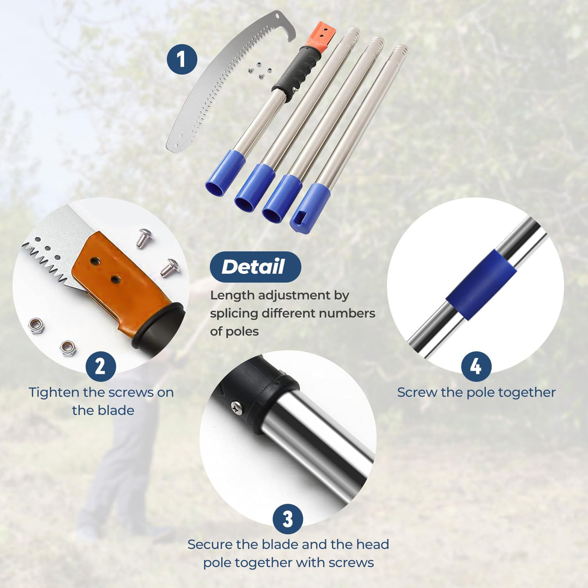 13FT Pole Saws for Tree Trimming with Sharp Pruning Blade | Comfort Grip & 28mm Stainless Steel Tree Trimmer Pole for Yard Garden and Patios High Branches Cutting