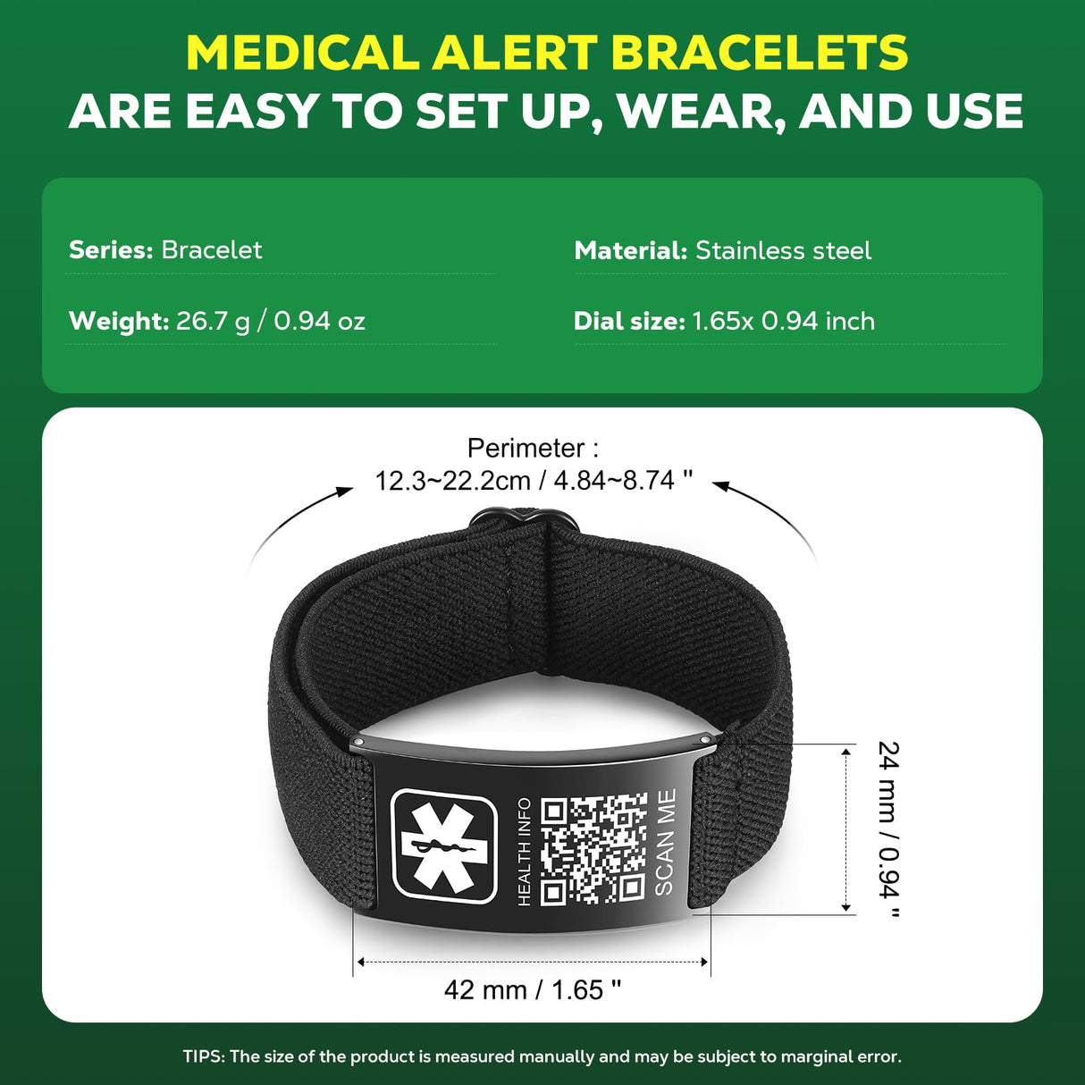 Upgraded Medical Bracelets Men Women with QR Code Medical Alert ID Bracelet