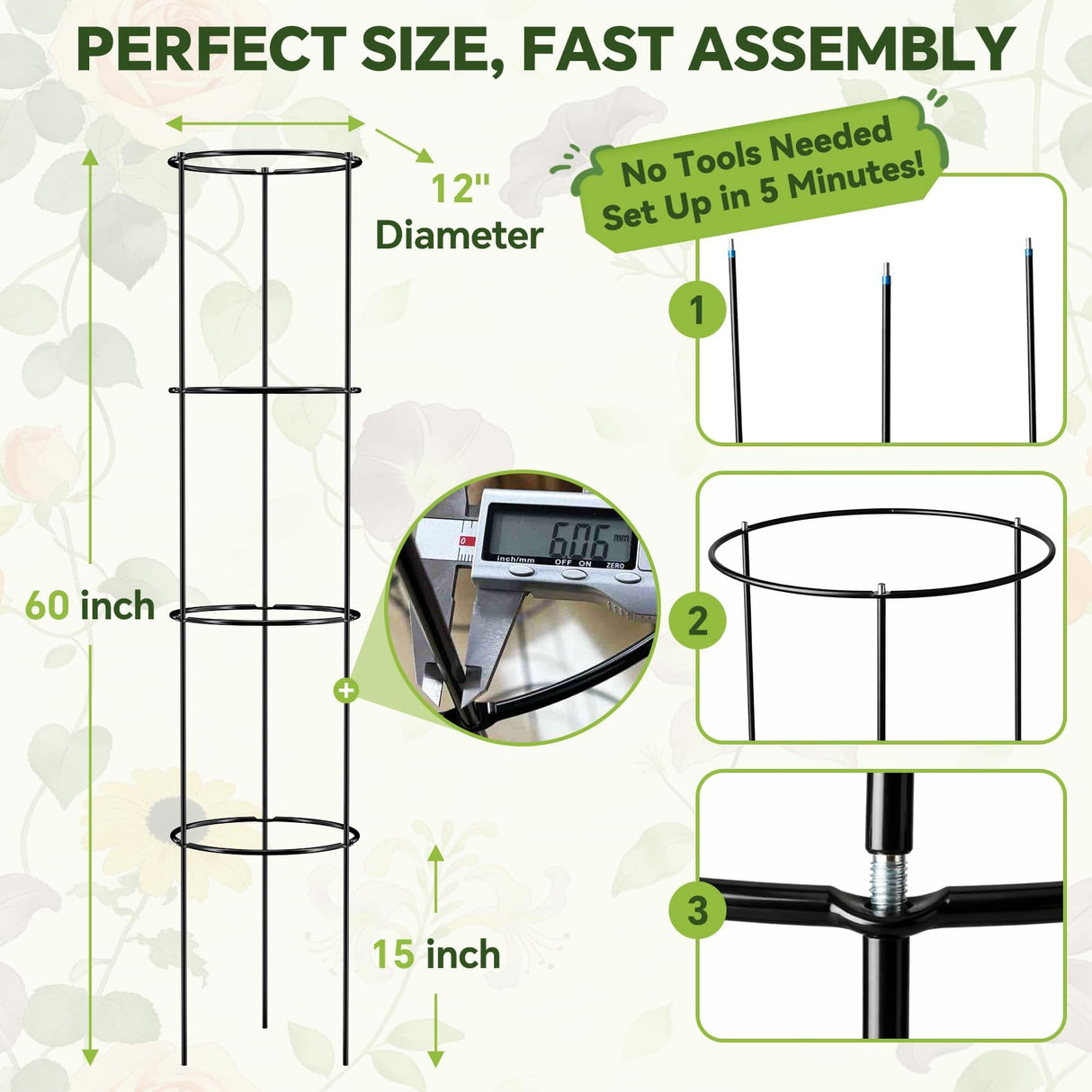 60 Inch Round Tomato Cages for Garden - 2 Pack Heavy Duty Metal Tomato Trellis Plant Support, Adjustable Height & Stackable, Easy Assembly for Outdoor Climbing Plants
