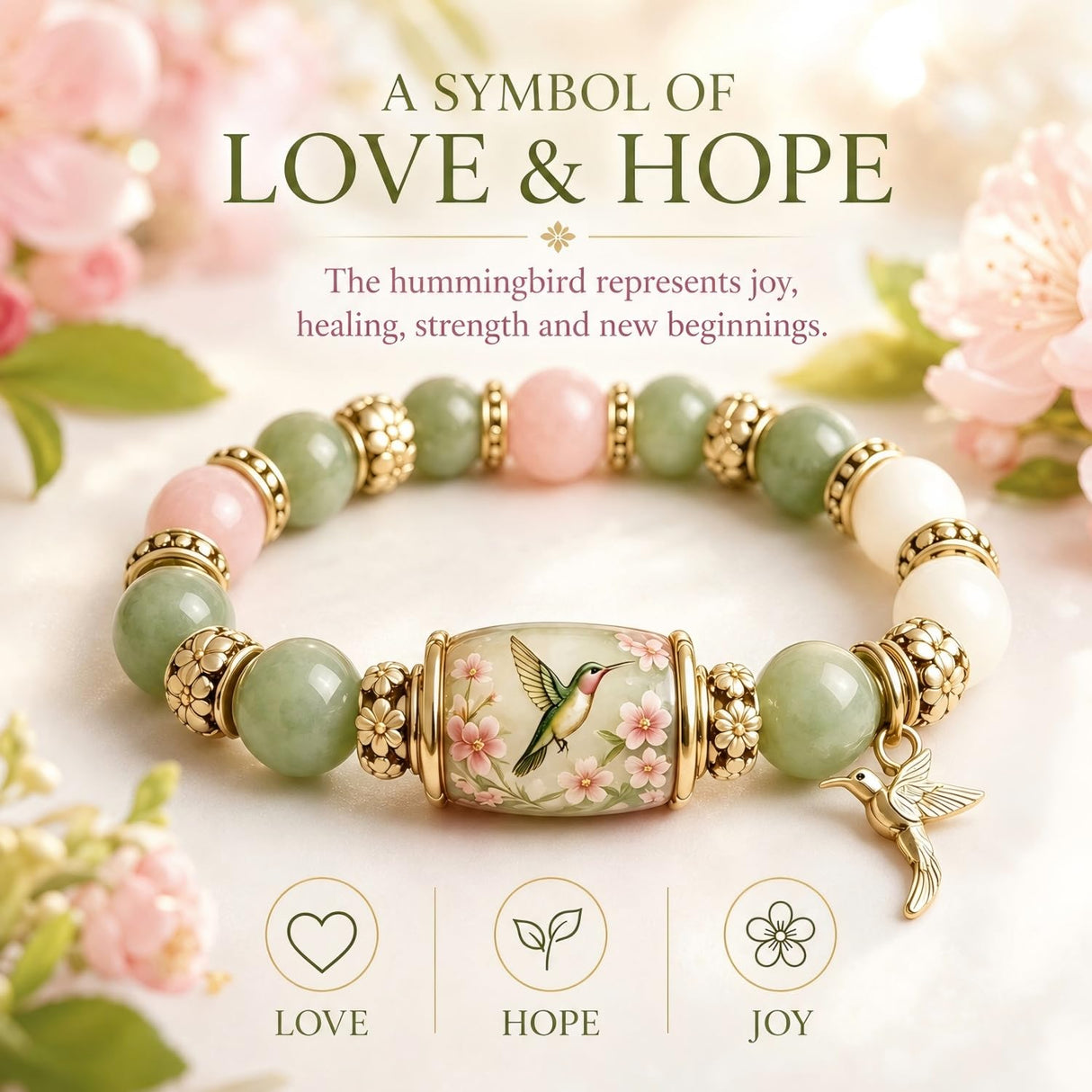VOOYVEX 2026 Hummingbird Blessing Jewelry Beads Bracelet for Women Spring Garden Hummingbird Charm Thick Elastic Beaded Bracelets with Giftbox