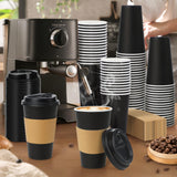 Lamosi 20 Pack 16 oz Disposable Coffee Cups with Lids and Sleeves, White Leak-Proof To Go Coffee Cups with Lids, Hot/Cold Beverage Drinking Cup for Home, Office, Hotel, Parties, Travel