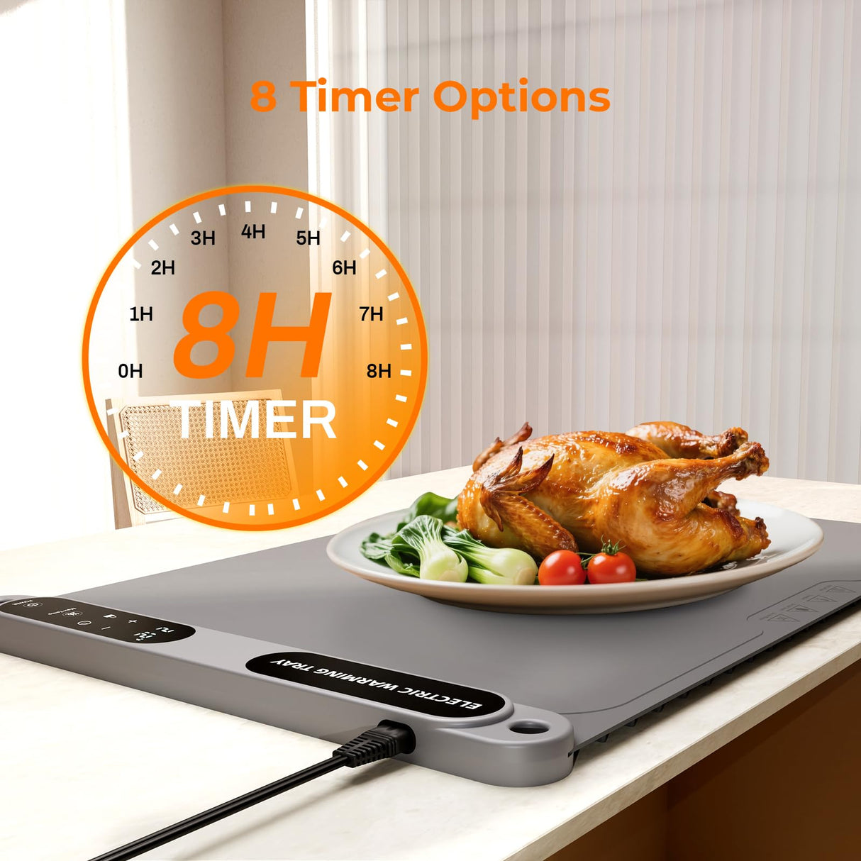 Firelex Food Warming Mat for Buffet, Silicone Food Warm Mat with Timer & 7-Temp Settings, 8s Fast Heat, The Perfect Gift Keep Meals Warm for Parties, Family Dinners, Gray