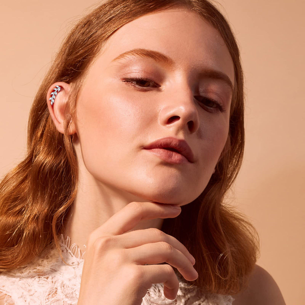 JSGEMSLEE Leaf Stud Earrings Ear Climber Earrings for Women Cubic Zirconia Ear Crawler Earrings Hypoallergenic Cartilage Jewelry