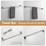BGL Bathroom Accessories Set, Glossy Stain Nickel Expandable Towel Bar 4-Piece Bathroom Accessory Set Wall Mounted Towel Ring Robe Hook Toilet Paper Holder Towel Holder