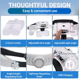 YOCTOSUN Magnifying Glasses with Light 1X-14X, Rechargeable LED Headband Magnifier with 6 Lenses and Storage Case, Hands Free Head Magnifying Visor for Close Work, Sewing, Crafts,Jewelry