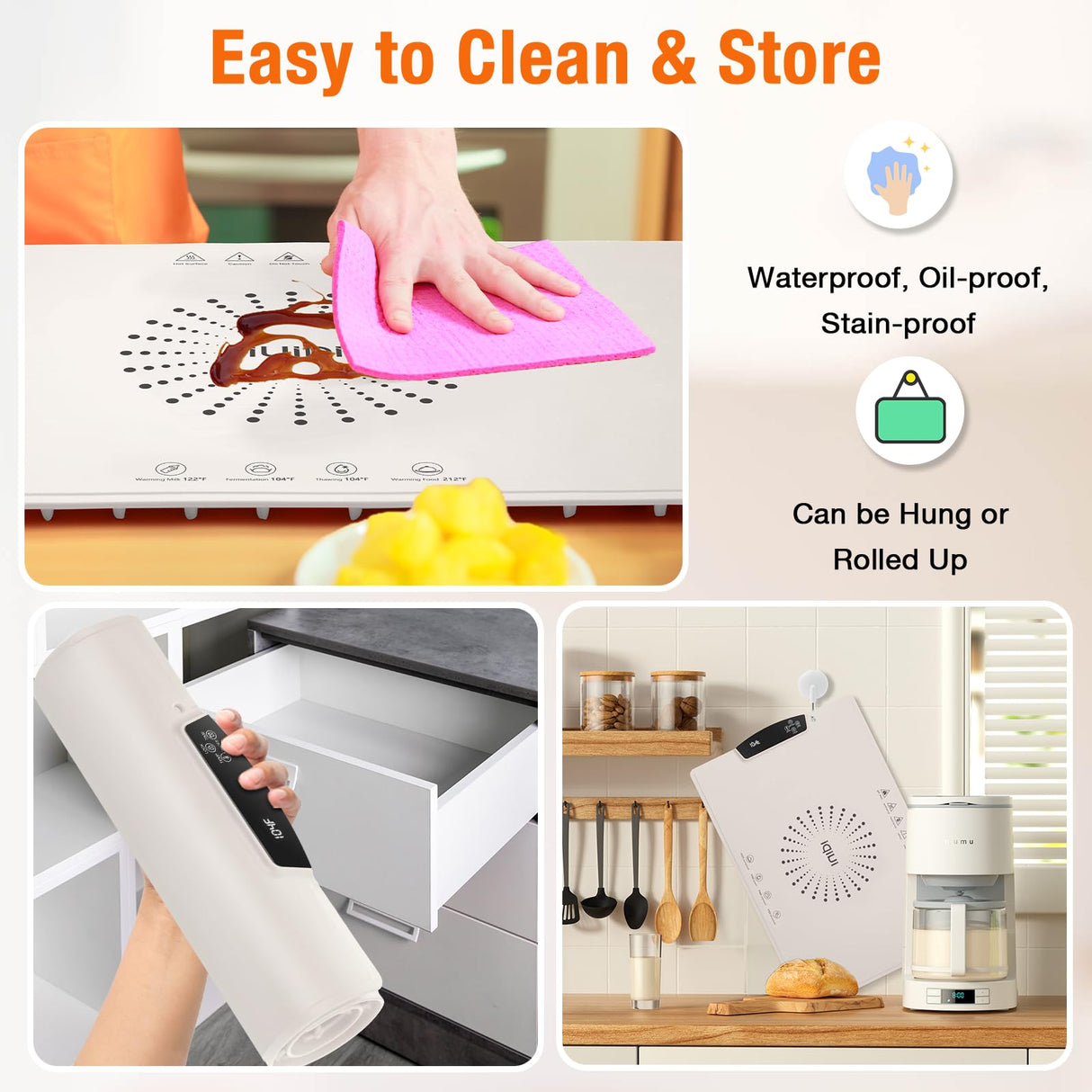 Food Warming Mat, Large Electric Warming Tray with 7 Temperature Settings 2-12H Timer and Child-Lock Fast Full Surface Heating Roll Up Food Warmers for Parties Buffet Gatherings Countertop