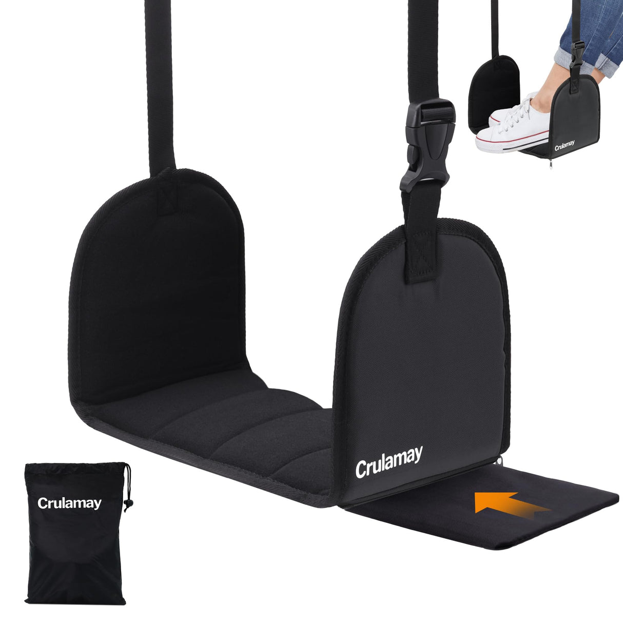 Anti-Squeeze Airplane Foot Hammock for Plane Travel with Flat Base and Memory Foam, Adjustable Leg Hammock for Airplane Travel, Leg Rest for Long Flights, Portable Foot Rest for Under Desk at Work