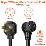 PlugSaf 1.5FT 30AMP 125V/250V 3 Prong to 4 Prong Dryer Adapter, NEMA 14-30P Male to 10-30R Female, Dryer Plug Adapter 3 to 4 Prong Outlet, STW 10 Gauge, ETL Listed