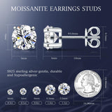 Velelia Moissanite Earrings for Men Women, 0.2ct-3.0ct Men 925 Sterling Silver Earrings, Round Cut Diamond Stud Earrings for Women