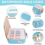 KOPKOFT Bible Cover Case for Women, Large Chenille Letter Leather Bible Case with Bible Study Accessories, Bible Study Supplies Bible Journaling Kit, Christmas Christian Gift for Women Girls (Blue)