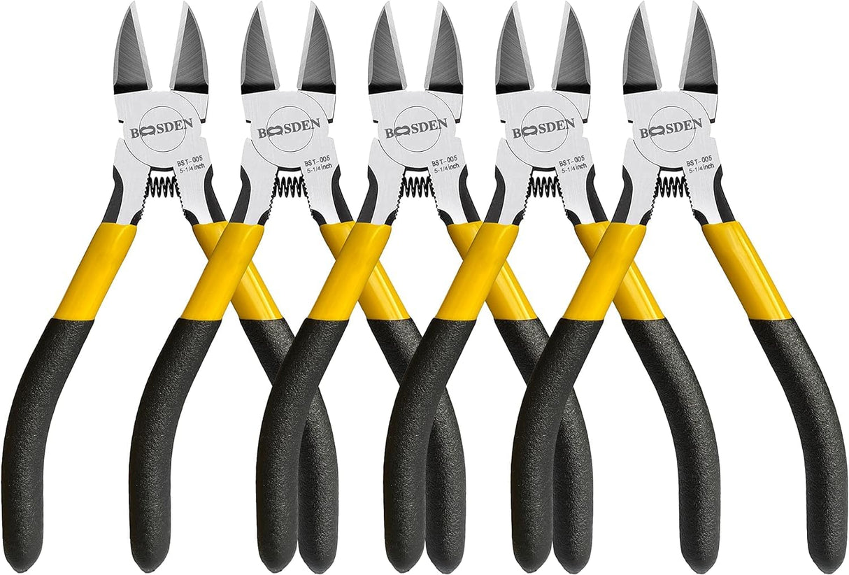BOOSDEN 5" Wire Cutters, 5 Pack, Precision Cutting Pliers, Ultra Sharp Wire Snips Wire Clippers, Spring Loaded Flush Cutter, Diagonal Cutting Pliers for Jewelry Making Crafting, Wire Cutters Set