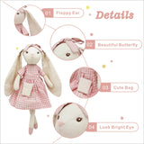 Mikee Fluffie 15" Bunny Stuffed Animal for Girls, Plush Toy Doll -Wearing Pink Plaid Dress,Cute Doll Set Dress Up for 3 4 5 Year Old Girl - Gift for Little Girl, Birthday, Easter,Christmas…