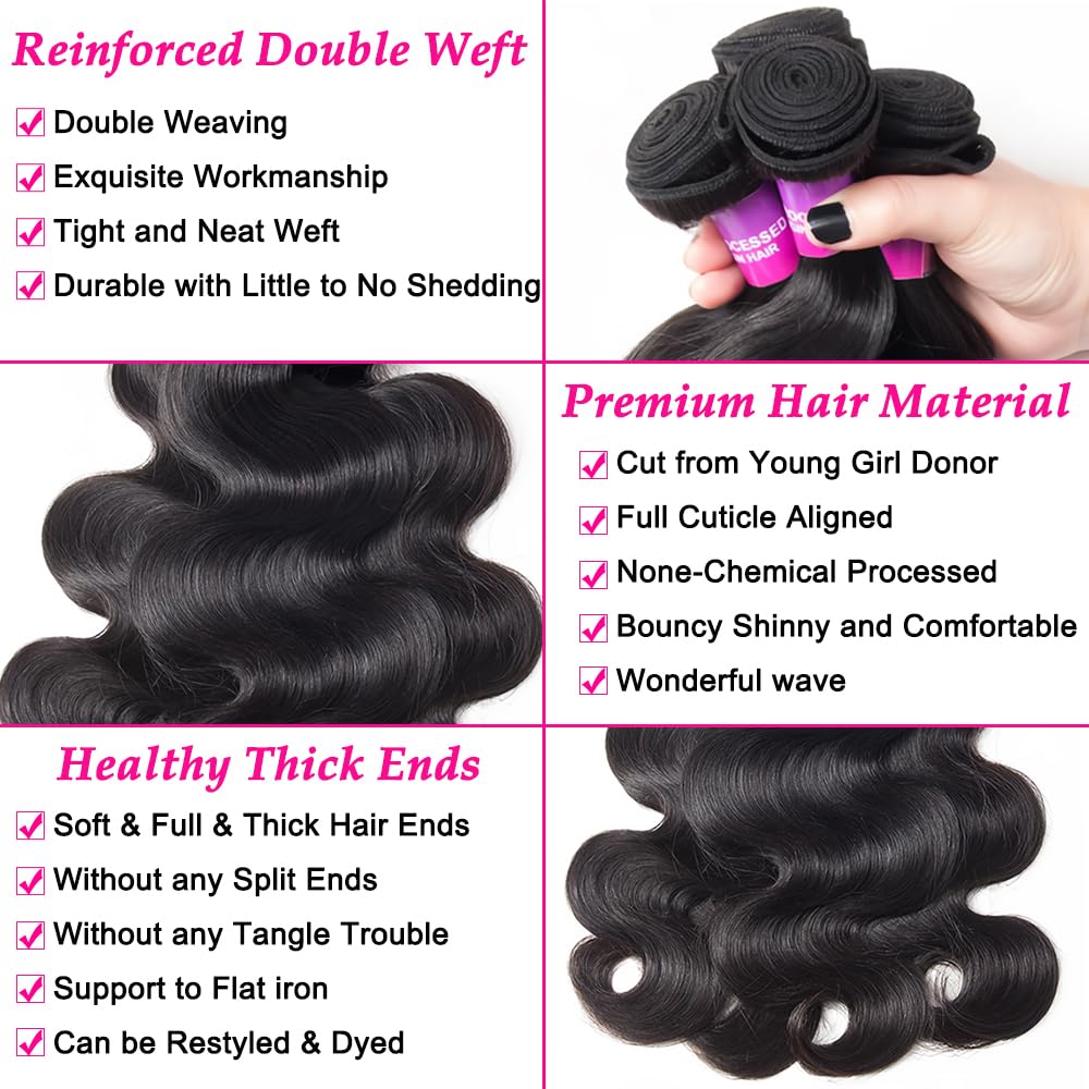 12A Human Hair Bundles 400g Body Wave Bundles Human Hair Extensions 12 14 16 18 Inch Brazilian Virgin Body Wave 4 Pieces Deals Unprocessed Brazilian Quick Weave Extensions Natural Black