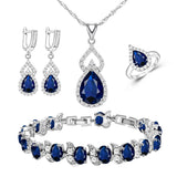 LMXXVJ Women Jewelry Set Platinum Plated Necklace Open Ring Earrings Bracelet Set,Birthday/Anniversary Mother’s Day Jewelry Gifts for Mom/Wife/Sister/Best Friend (blue, Adjustable)
