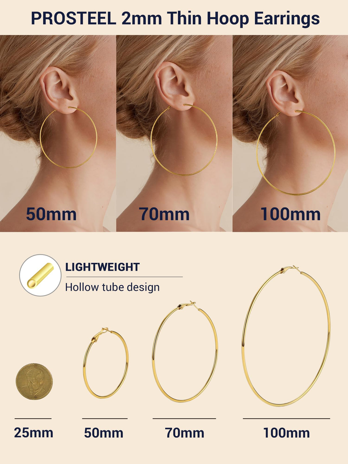 18K Gold Plated Hoop Earrings for Women Statement Jewelry Circle Round Earrings