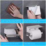 VAEHOLD Self Adhesive Toilet Paper Holder with Phone Shelf Stainless Steel Wall Mounted Toilet Paper Roll Holder - Rustproof and Bathroom Washroom Tissue Roll Holder with Storage Shelf - Silver