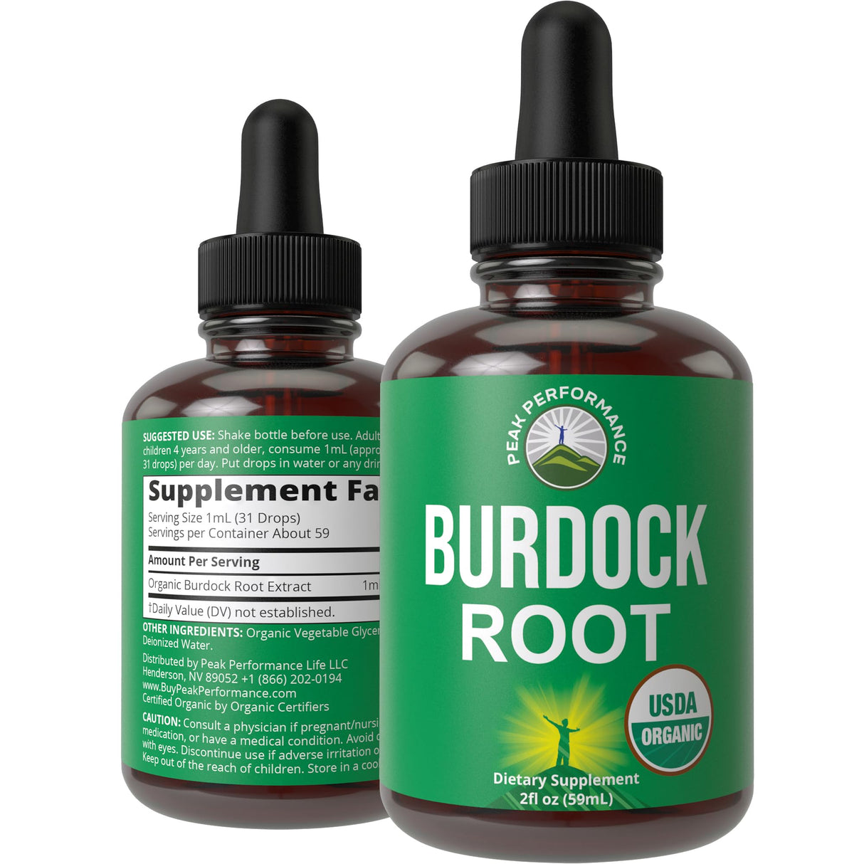 Peak Performance USDA Organic Burdock Root Liquid Drops Supplement. Vegan Extract Tincture for Women and Men. Organic Burdock Root Oil Herb. Zero Sugar, Gluten Free Supplements