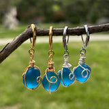 Sea Glass Earrings Sterling Silver - PEPELUALI Handmade Wire Wrap Drop Earrings Cornflower Blue Beach Jewelry Summer Gifts for Women