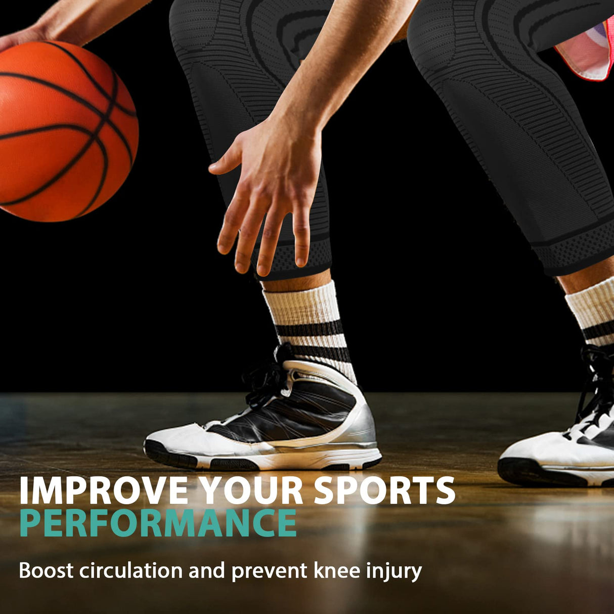 Ruilaibao 2 Pack Full Leg Compression Sleeves, Long Knee Brace Support for ACL,PCL, Meniscus Tear, Arthritis, Tendinitis,Men And Women (Black, Large)