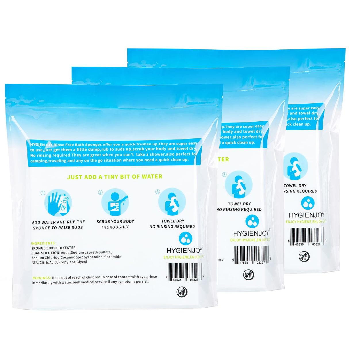 HYGIENJOY-21% Larger,No Rinse Bathing Wipes for Adults-Rinse Free Bath Sponges,Soap Infused,Extra Thick and Dry Shower Wipes for Elderly,For Camping,Hiking,Post Surgery Must Haves, (75 counts)